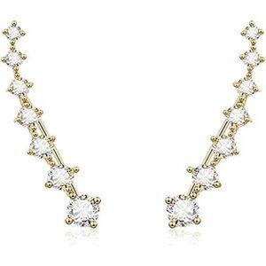 925 Sterling Silver 7 Crystals Cuff Earrings Climber for Women Crawler Earrings